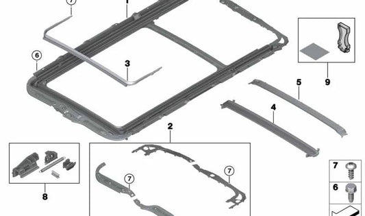 Framework del soffitto panoramico OEM 54107490369 per BMW X5 F15, X5 M F85. BMW originale.