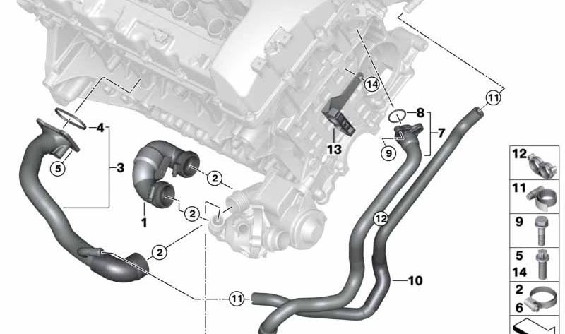 Manguera de refrigerante hacia el intercambiador de calor OEM 11537580585 para BMW {E71, X6}. Original BMW.