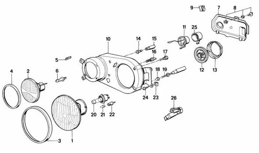 Anillo de soporte de cristal luz de largo alcance izquierdo para BMW Serie 7 E23 (OEM 63121371627). Original BMW