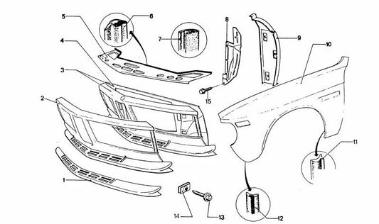 Junta de ventilación de aleta OEM 51711802552 para BMW E23, E24, E28. Original BMW.