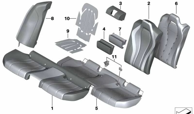 Funda de asiento cómodo en cuero OEM 52209498772 para BMW Serie 8 G16 Gran Coupé. Original BMW.