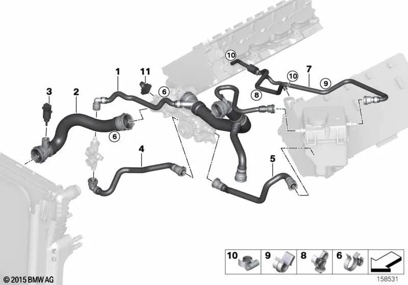 Sujetador de manguera para BMW X5 E53 (OEM 17127513909). Original BMW