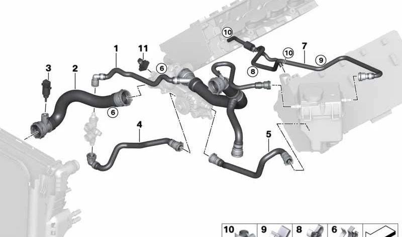 Manguera de Refrigerante para BMW E53 (OEM 17127509967). Original BMW