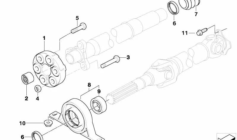 Soporte central del eje cardán OEM 26123413997 para BMW X3 (E83). Original BMW.