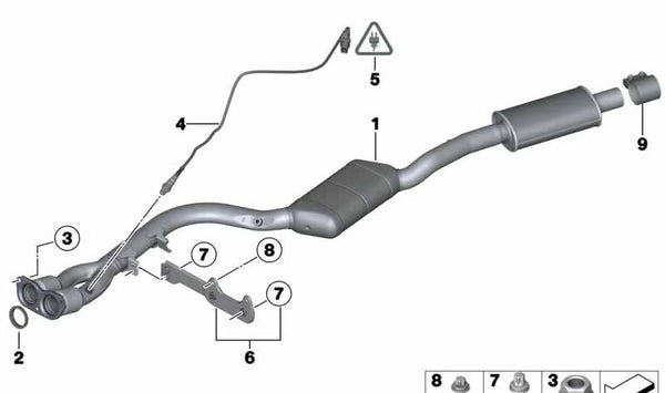 Soporte del tubo delantero para BMW E81, E82, E87N, E88, E90, E91, E92, E93 (OEM 18207564942). Original BMW