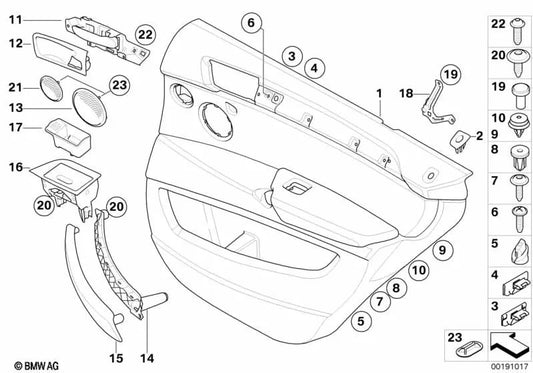 Türverkleidung aus Stoff hinten rechts für BMW X5 E70, E70N (OEM 51429133676). Original BMW.