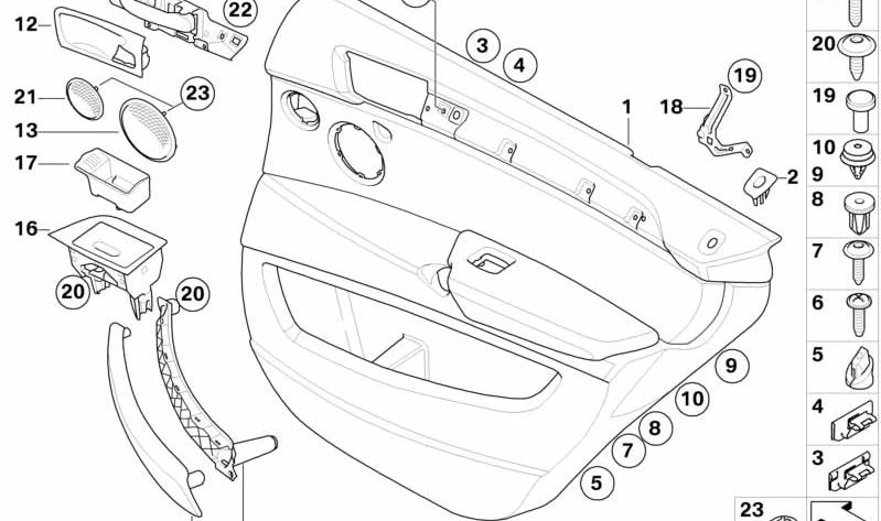 Forro de puerta de cuero trasero izquierdo para BMW X5 E70 (OEM 51427244449). Original BMW