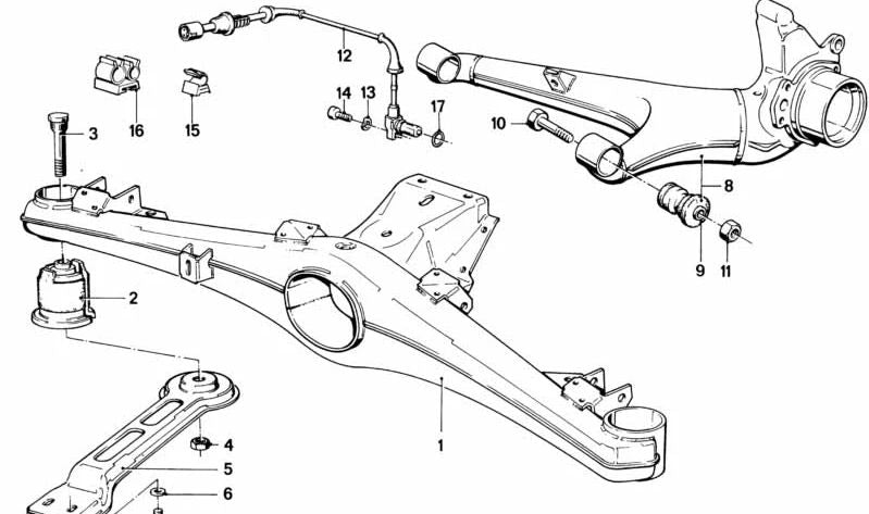 Suporte traseiro para BMW E28 (OEM 33311126009). BMW original.