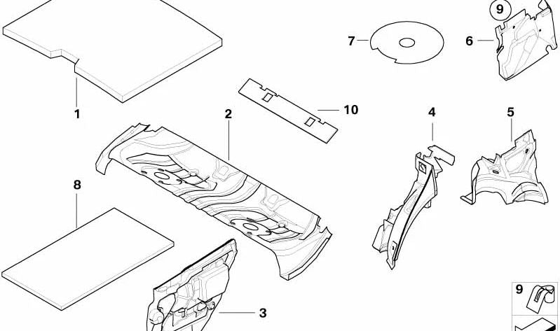 Aislamiento acústico del paso de rueda trasero izquierdo para BMW Serie 3 E46 (OEM 51488208383). Original BMW