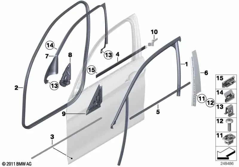 Guía de ventana puerta delantera izquierda para BMW Serie 1 F20 (OEM 51337240857). Original BMW.