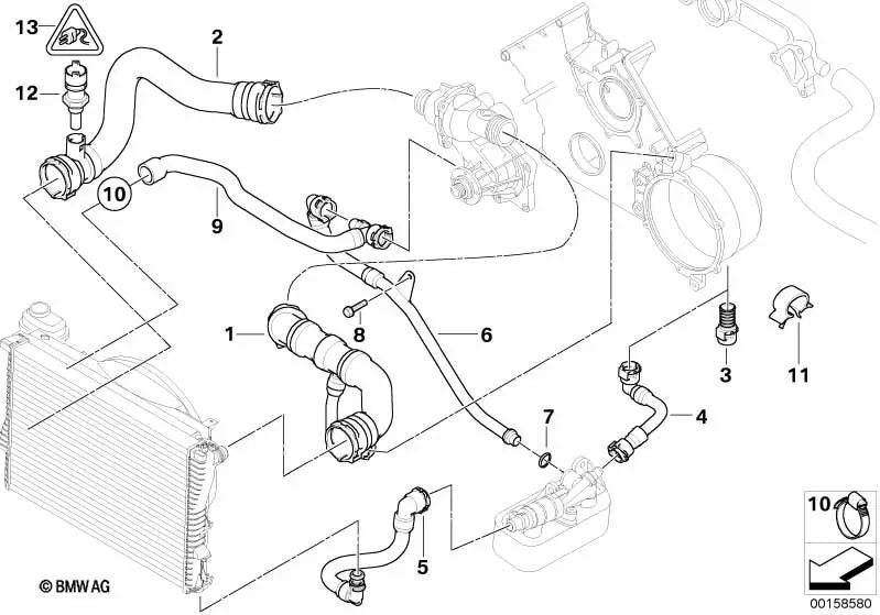 Tubo de retorno del refrigerante para BMW E39, E38 (OEM 11531711384). Original BMW