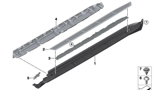 Linke Trittbrettabdeckung für BMW X5 G05, G05N (OEM 51778498997). Original BMW