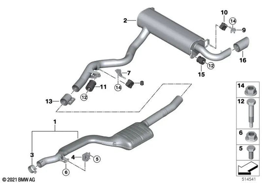 Muffler for BMW Series 2 G42, Series 3 G28 (OEM 18309887941). Genuine BMW.