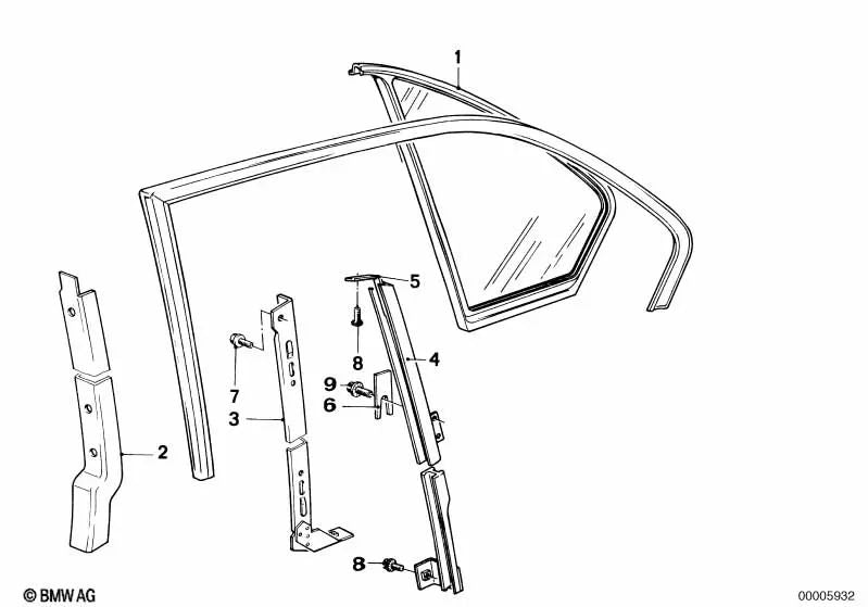 Junta de ventana trasera derecha para BMW E12, E28 (OEM 51341879608). Original BMW