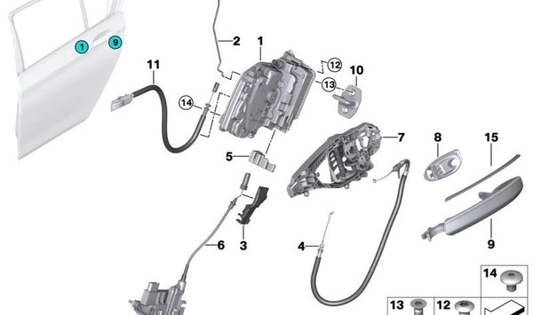 Sellado de cerradura trasera derecha OEM 51227433546 para BMW G11, G12. Original BMW.