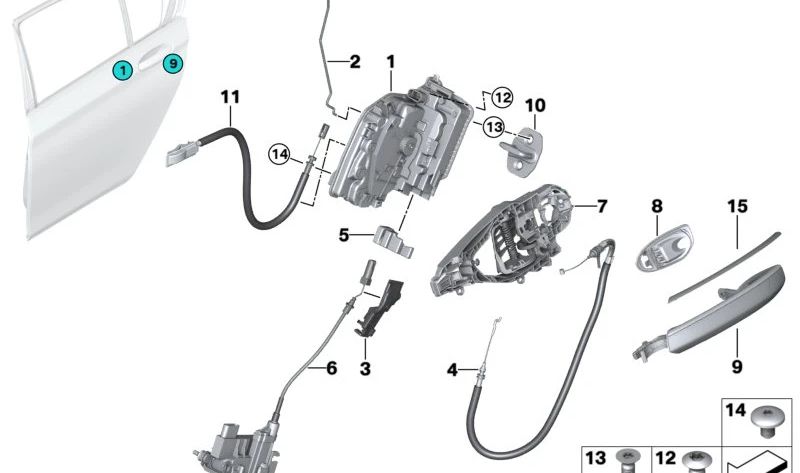 Varilla de accionamiento puerta trasera derecha para BMW G12, G12N (OEM 51227337994). Original BMW