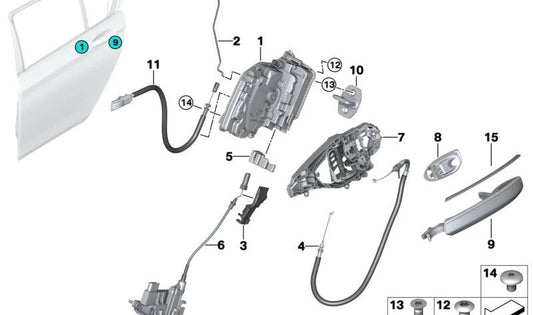 Türbetätigungsstange hinten rechts für BMW G12, G12N (OEM 51227337994). Original BMW