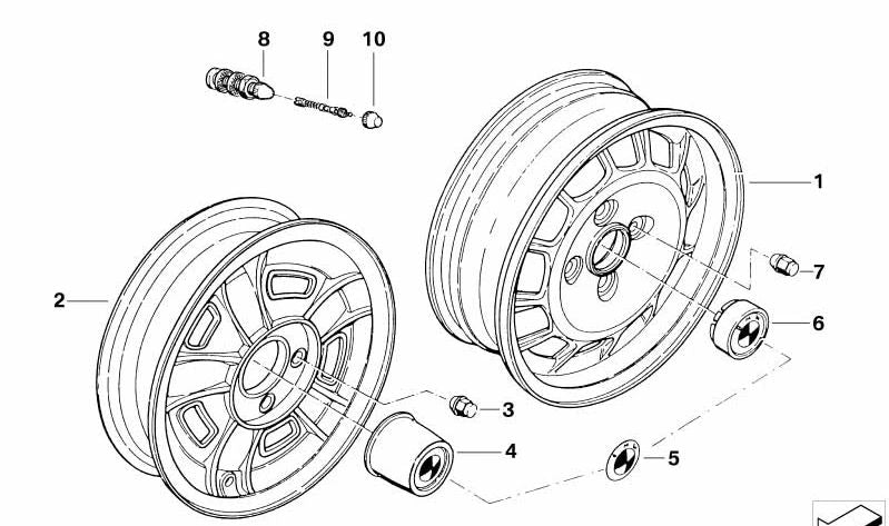 Tapacubos OEM 36131108344 para BMW (Modelos compatibles: Serie 3 E30, Serie 5 E28, Serie 5 E34, Serie 7 E23, Serie 7 E32). Original BMW.