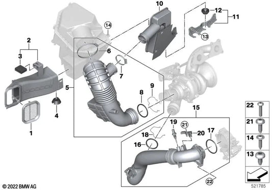 Conducto de admisión para BMW X5 G05N, G18N, X6 G06N, X7 G07N, XM G09 (OEM 13715A1F9B4). Original BMW.