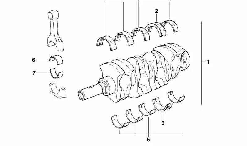 Cojinete de biela OEM 11247810881 para BMW (E87, E30, E36, E46, E90, E91, E92, E93, E28, E34, E39, E60, E61, E63, E64, E38, E65, E66, E83, E53, E70, E71). Original BMW.