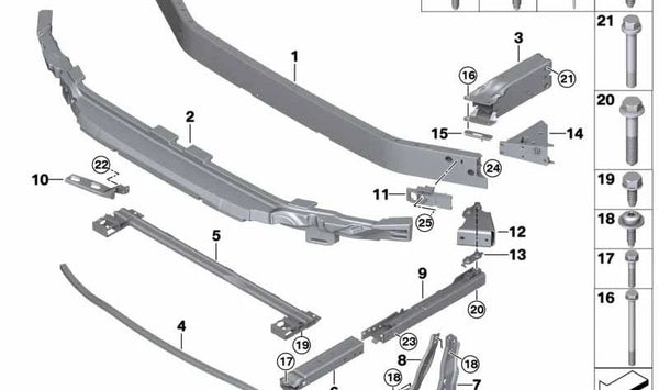 Refuerzo superior del parachoques delantero OEM 51117342439 para BMW F48, F49, F39. Original BMW.