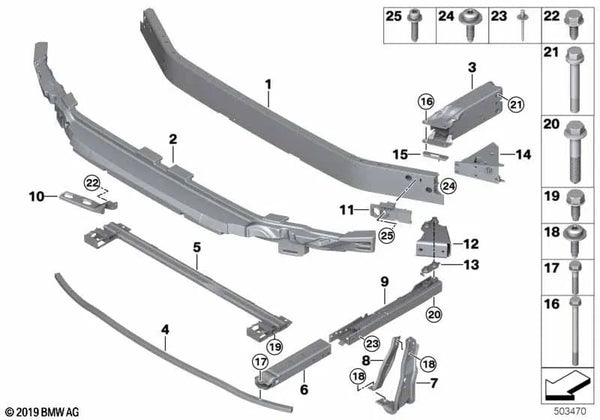 Elemento de deformación delantero inferior derecho para BMW F52, F45, F46, F48, F39 (OEM 51117302522). Original BMW