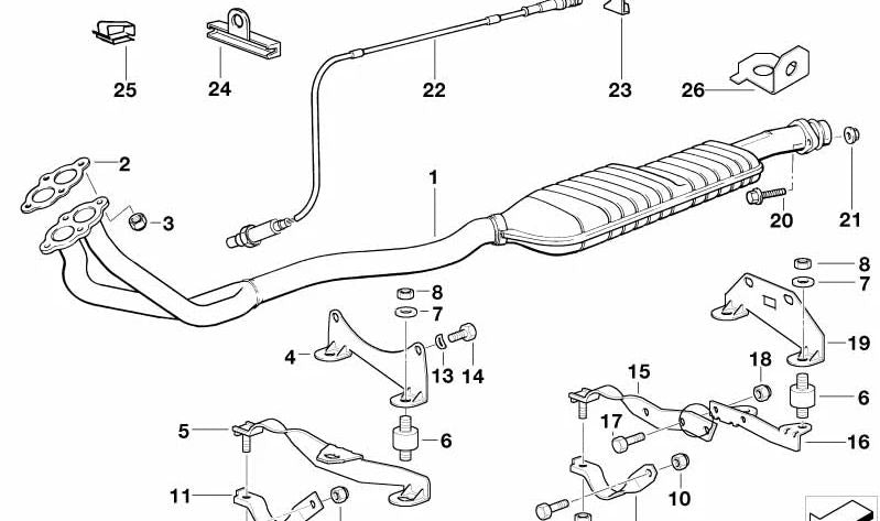 Soporte de Escape para BMW Serie 3 E36 (OEM 18301743791). Original BMW