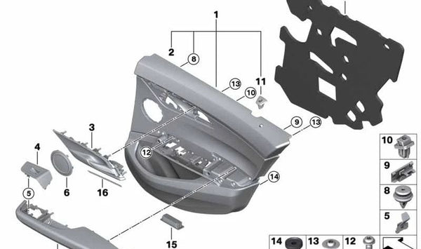 Revestimiento de puerta trasera derecha para BMW Serie 1 F52 (OEM 51427489446). Original BMW