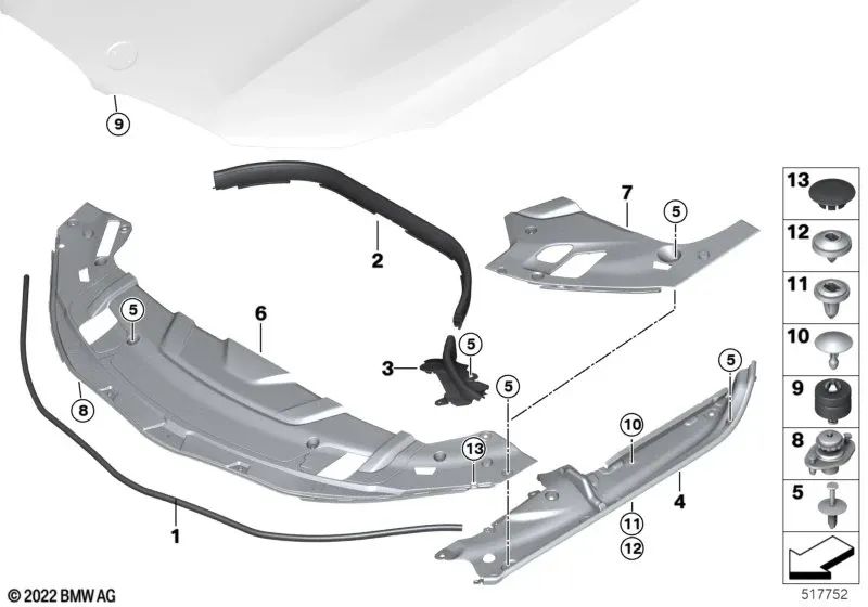 Sellado para pared lateral derecha para BMW F90, G30, G31, G38 (OEM 51767349606). Original BMW