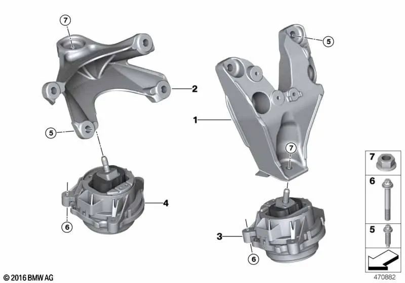 Soporte del motor derecho para BMW F87, F87N (OEM 22117855818). Original BMW