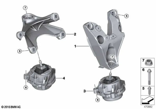 Soporte del motor derecho para BMW F87, F87N (OEM 22112289304). Original BMW.