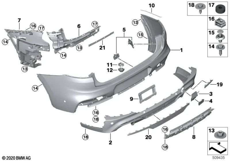 Rear bumper grille for BMW G02 (OEM 51128089504). Original BMW