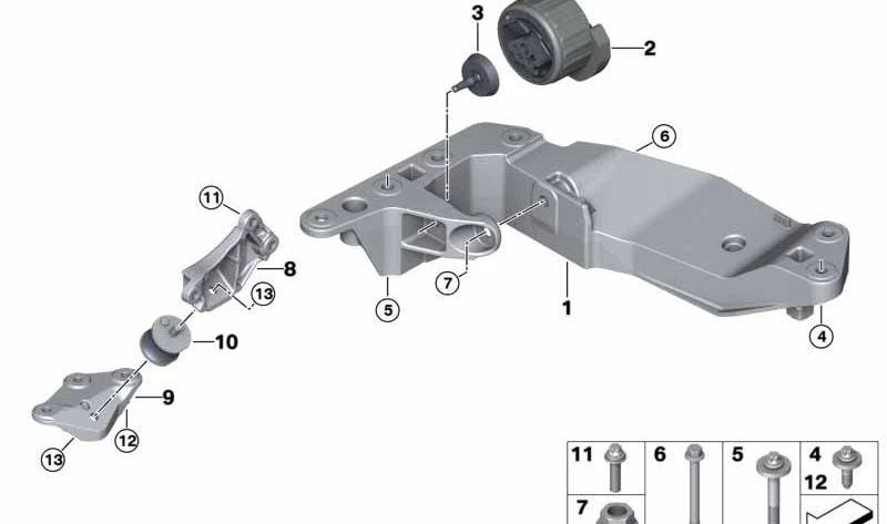 Getriebehalterung für BMW 3er G20N, G21N, 4er G22N, G23N, G26N, X5 G05N, G18N, X6 G06N, X7 G07N, XM G09 (OEM 22325A16555). Original BMW