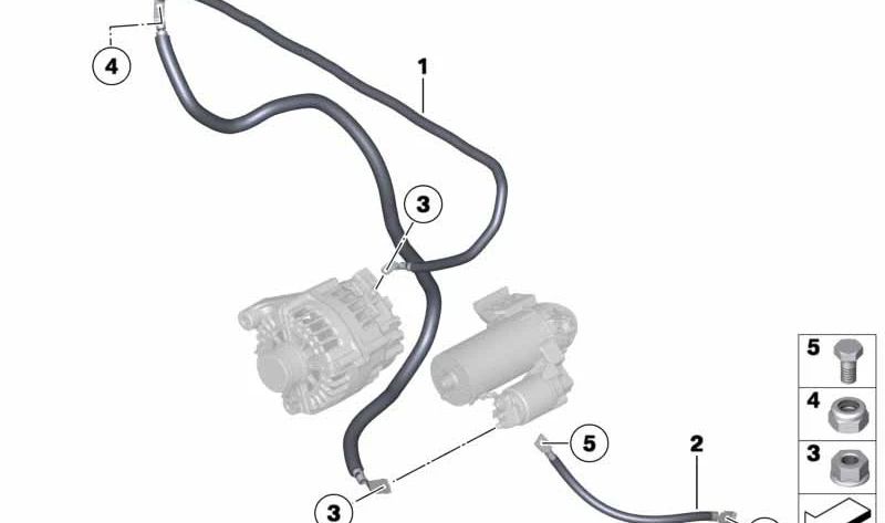 Generator-Starter-Support Point Cable B+ for BMW 3 Series E90N, E91N, E92N, X1 E84 (OEM 12428509105). Original BMW