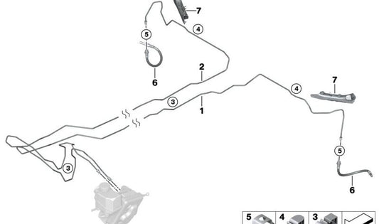 OEM 34208834797 tubo del freno posteriore per BMW (modelli compatibili: 1 serie F20, serie 2 F22, serie 3 F30, serie 4 F32, serie 5 G30, serie 6 G32, serie X1 F48, serie X3 G01, serie X4 G02). BMW originale.