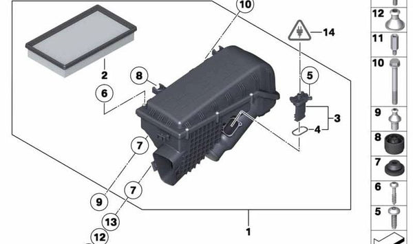 Silenciador de ruido de admisión izquierdo para BMW F01, F02, G12 (OEM 13717566383). Original BMW