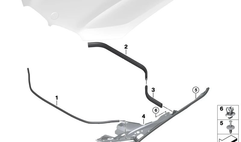 Junta de capó delantero para BMW X5 F95, G05, G18, X6 F96, G06 (OEM 51767418174). Original BMW.