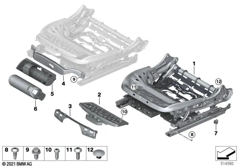 Asiento con marco eléctrico derecho para BMW G42, G87, G22, G23, G82, G83 (OEM 52109108134). Original BMW.