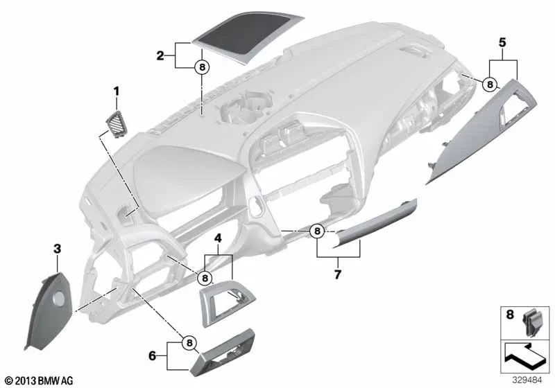 Revestimiento I-Tafel Alu Hexagon Pasajero para BMW Serie 1 F20, F21, Serie 2 F22 (OEM 51458054900). Original BMW.