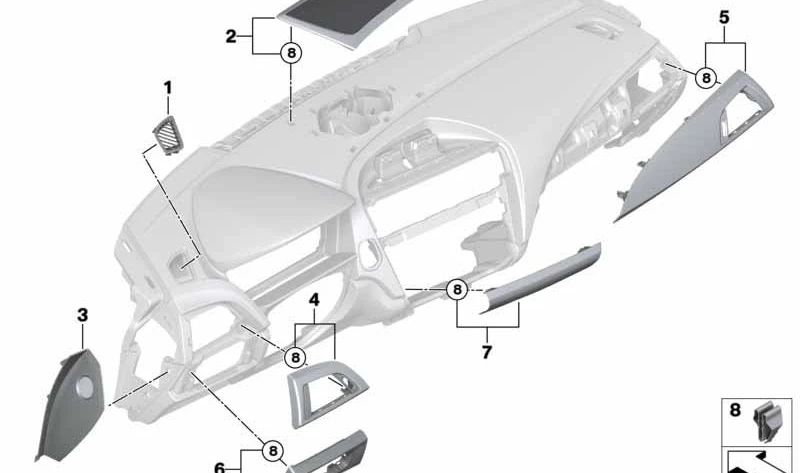 Cubierta I-Panorama negro brillante pasajero para BMW F20, F21 (OEM 51458068263). Original BMW