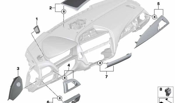 Embellecedor de salpicadero en aluminio para BMW F20, F21, F22, F23. Original BMW. OEM 51459226063.