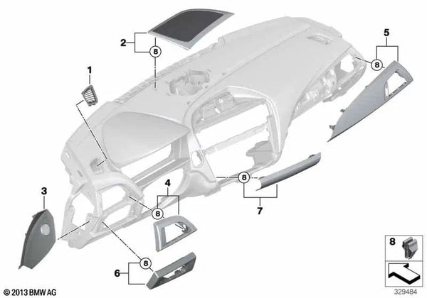 Blende negro brillante para BMW Serie 1 F20N, F21N Serie 2 F22, F23 (OEM 51459353065). Original BMW.