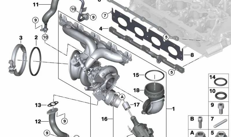 Junta colector de escape OEM 11627617523 para BMW F20, F21, F22, F23, F45, F46, F30, F31, F34, F35, G20, F32, F33, F36, G22, G26, G30, G31, G38, G32, G11, G12, F48, F49, F39, G01, G08, G02, F55, F56, F57, F54, F60. Original BMW.