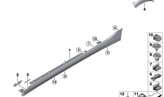 Extensión del guardabarros trasero izquierdo para BMW Serie 1 F40, Serie 2 F44 (OEM 51127490489). Original BMW