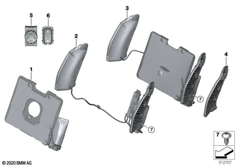 Lumbar support with backrest width adjustment for BMW 2 Series G42, G87, 3 Series G20, G20N, G21, G21N, 4 Series G22, G23, G26, X3 F97, F97N, G01, G01N, G08, X4 F98, F98N, G02, G02N (OEM 52107418340). Original BMW.