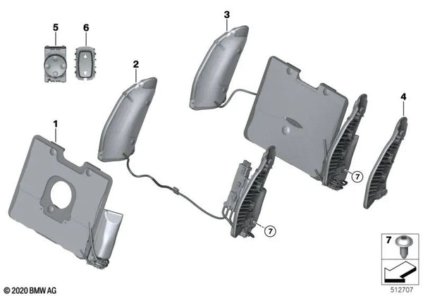 Soporte lumbar con ajuste de anchura del respaldo para BMW Serie 2 G42, G87, Serie 3 G20, G20N, G21, G21N, Serie 4 G22, G23, G26, X3 F97, F97N, G01, G01N, G08, X4 F98, F98N, G02, G02N (OEM 52107418340). Original BMW.