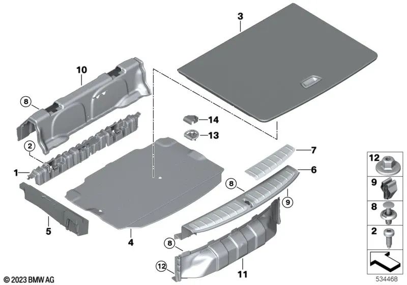 Rear trunk liner for BMW F39 (OEM 51477423240). Genuine BMW