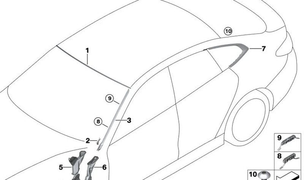 Listón recogeagua derecho para BMW G26 (OEM 51137933088). Original BMW