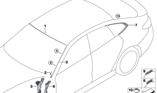 Fenêtre côté arrière gauche OEM 51377483003 pour BMW G26 (Gran Coupé). Crystal BMW d'origine.