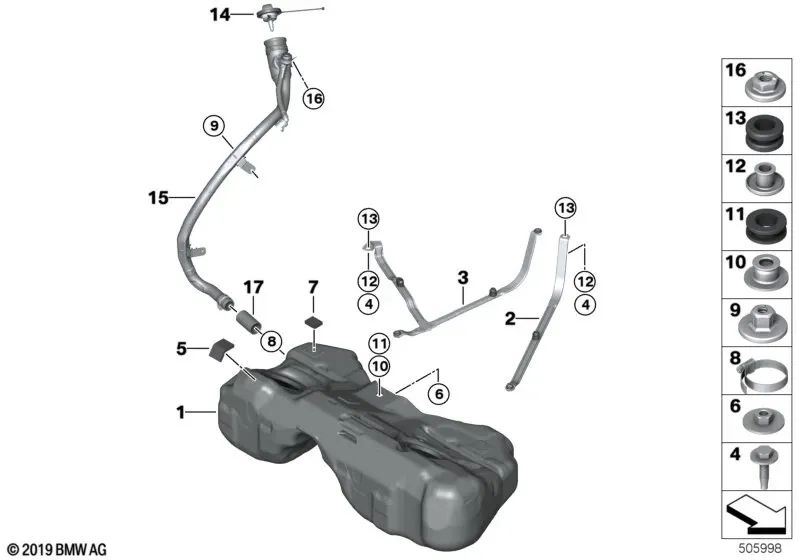 Tubo de llenado para BMW Serie 5 G30, G31, Serie 6 G32, Serie 8 F91, F92, F93 (OEM 16115A02641). Original BMW